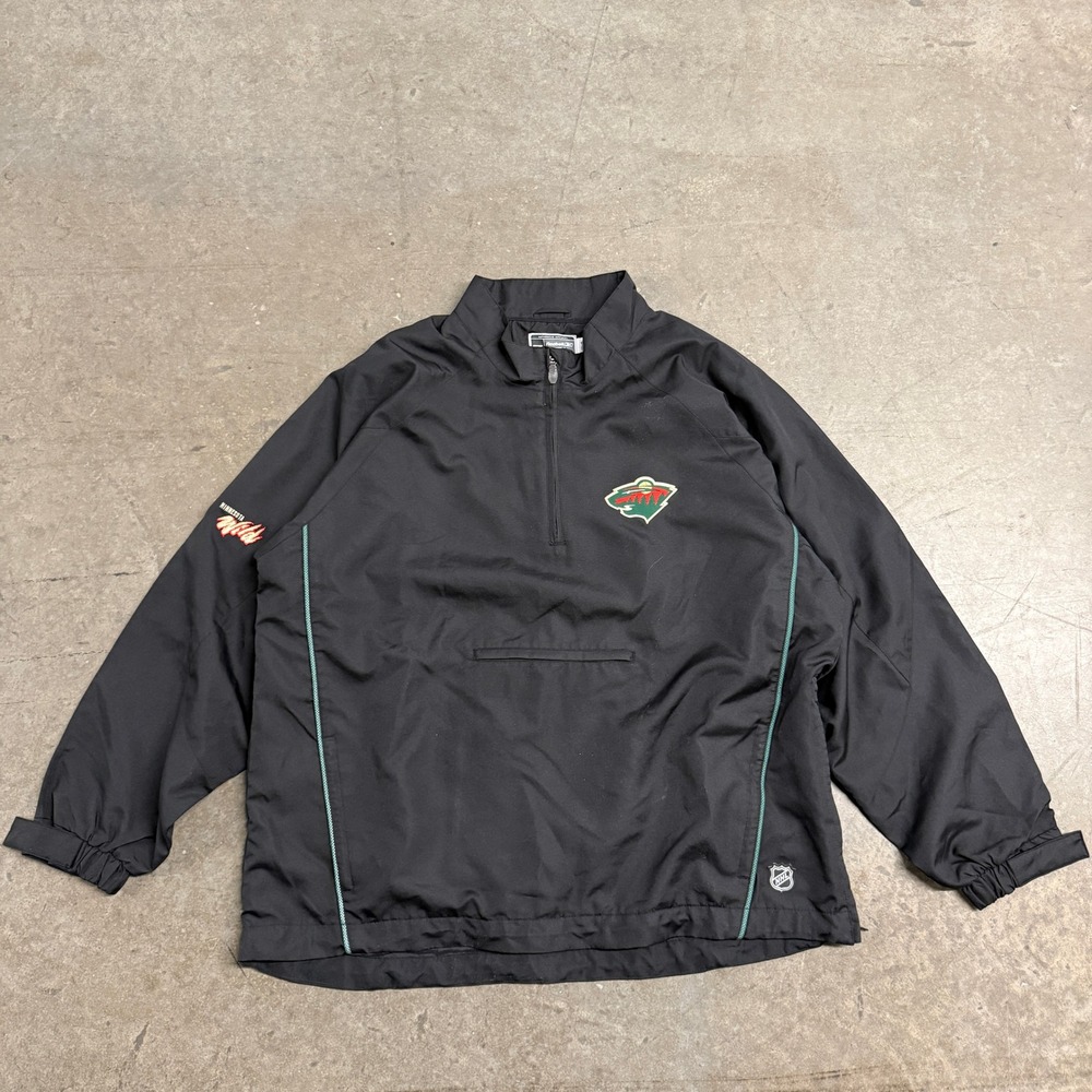 Reebok‎ Minnesota Wild NHL Ice Quarter Zip Windbreaker Jacket Mens 2XL Black